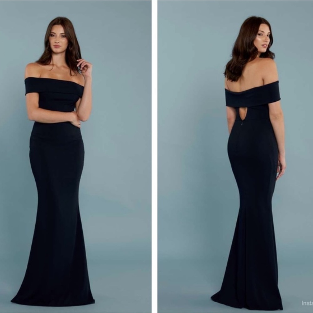 KATIE MAY Legacy Navy Crepe Mermaid Gown Dress Size 12